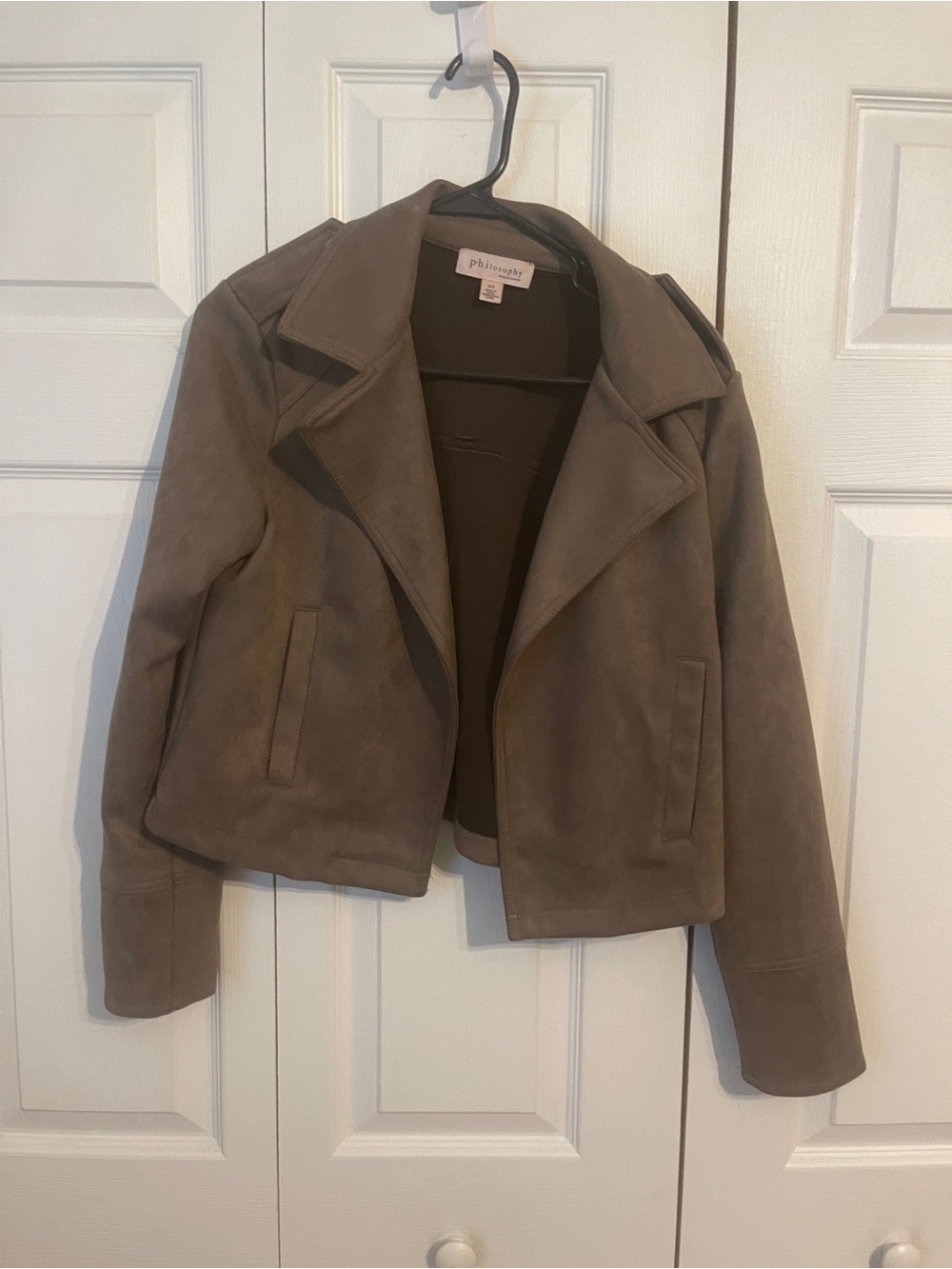 Philosophy taupe suede cropped moto jacket